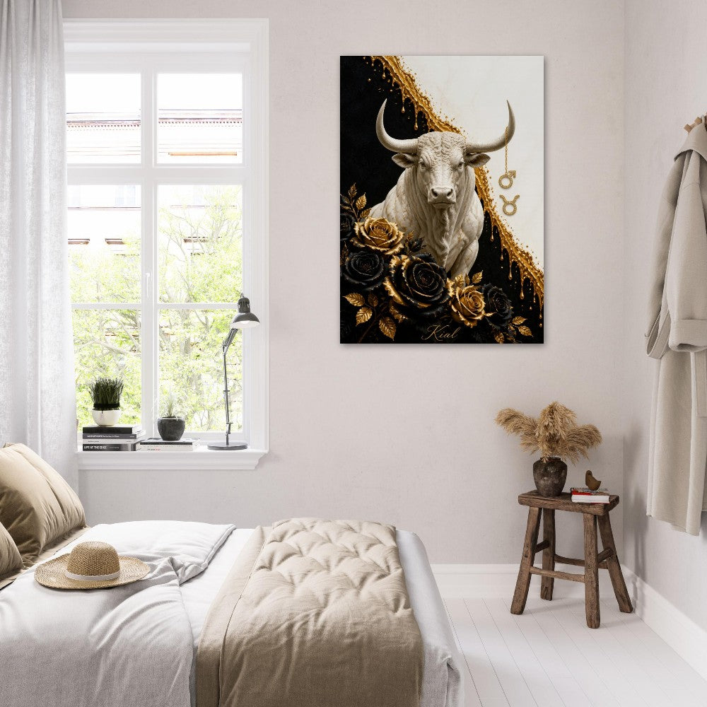 Taurus Zodiac Bull Poster, Gold Wall Art, Astrology Canvas, Bull Portrait, Zodiac Gift for Him, Danish Art Studio