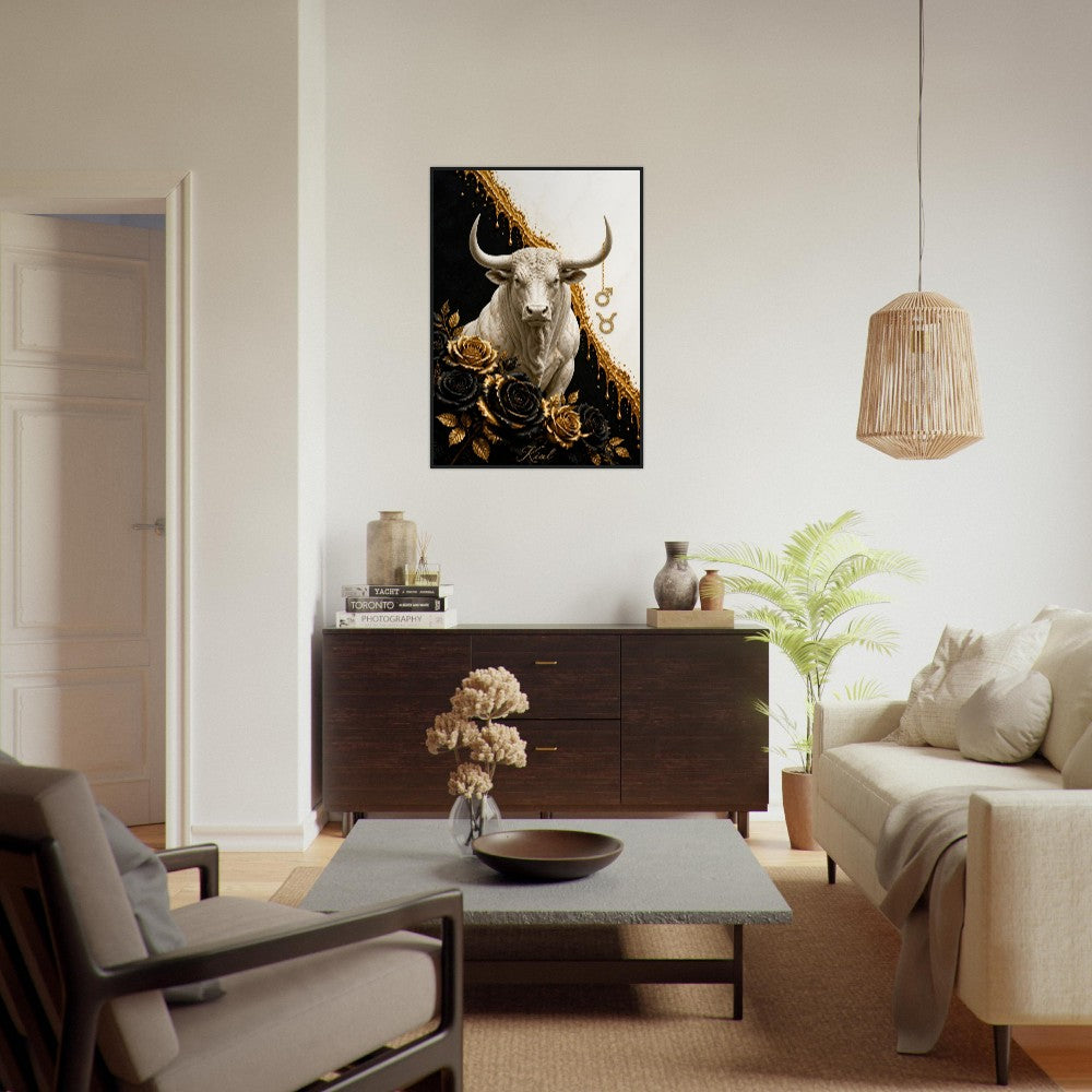 Taurus Zodiac Bull Poster, Gold Wall Art, Astrology Canvas, Bull Portrait, Zodiac Gift for Him, Danish Art Studio