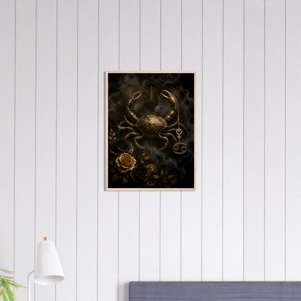 Cancer Zodiac Crab Poster, Gold Wall Art, Astrology Canvas, Crab Portrait, Zodiac Gift for Her, Danish Art Studio