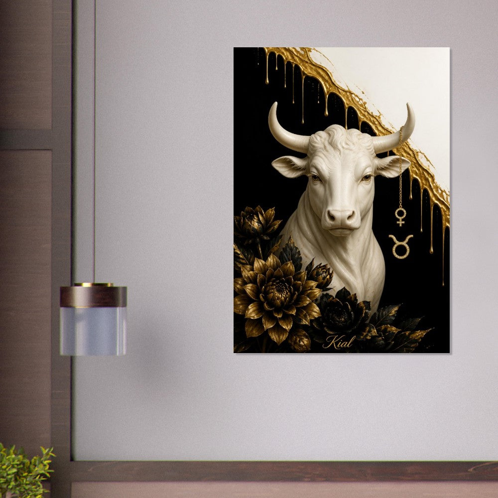 Taurus Zodiac Bull Poster, Gold Wall Art, Astrology Canvas, Bull Portrait, Zodiac Gift for Her, Danish Art Studio