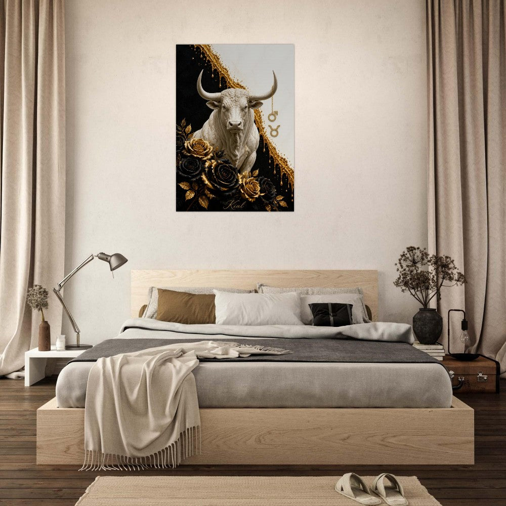 Taurus Zodiac Bull Poster, Gold Wall Art, Astrology Canvas, Bull Portrait, Zodiac Gift for Him, Danish Art Studio