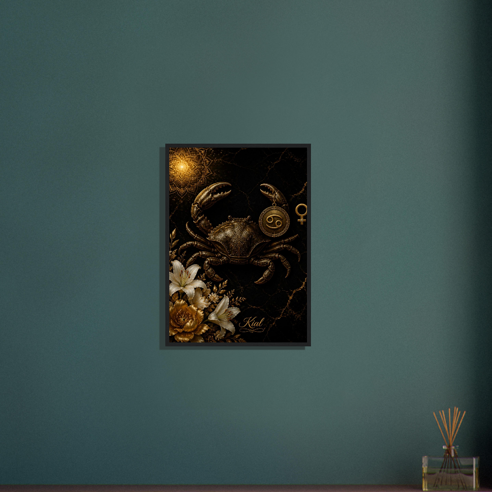 Cancer Zodiac Crab Poster, Gold Wall Art, Astrology Canvas, Crab Portrait, Zodiac Gift for Her, Danish Art Studio