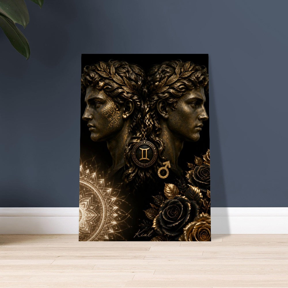 Gemini Zodiac Twins Poster, Gold Wall Art, Astrology Canvas, Twins Portrait, Zodiac Gift for Him, Danish Art Studio