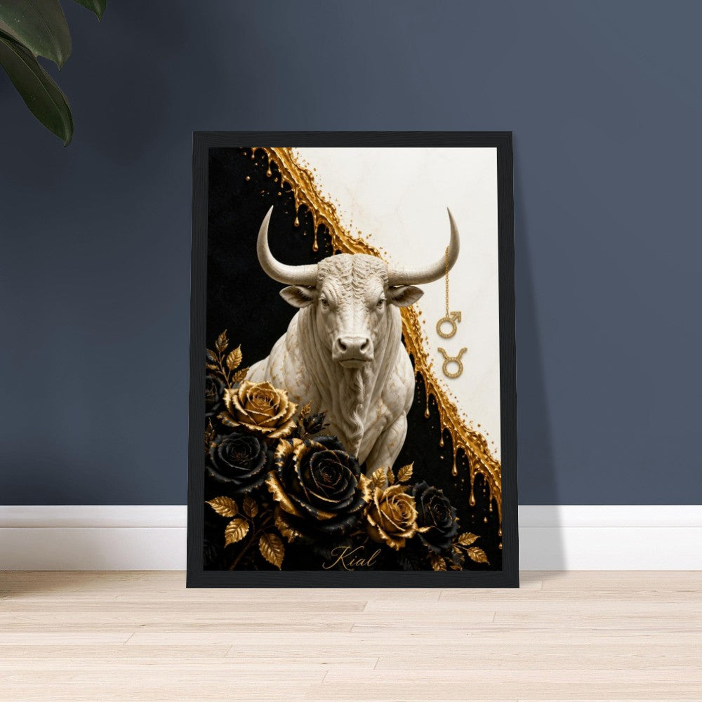 Taurus Zodiac Bull Poster, Gold Wall Art, Astrology Canvas, Bull Portrait, Zodiac Gift for Him, Danish Art Studio
