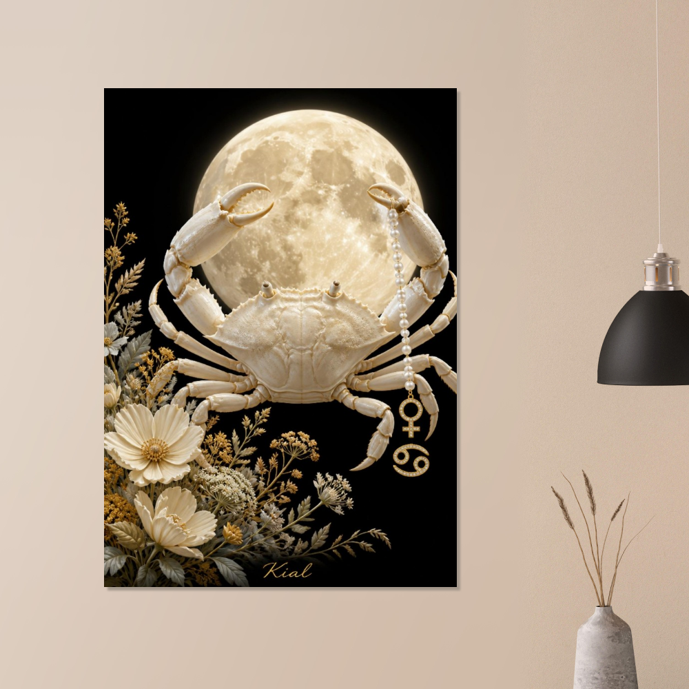 Cancer Zodiac Crab Poster, Gold Wall Art, Astrology Canvas, Crab Portrait, Zodiac Gift for Her, Danish Art Studio