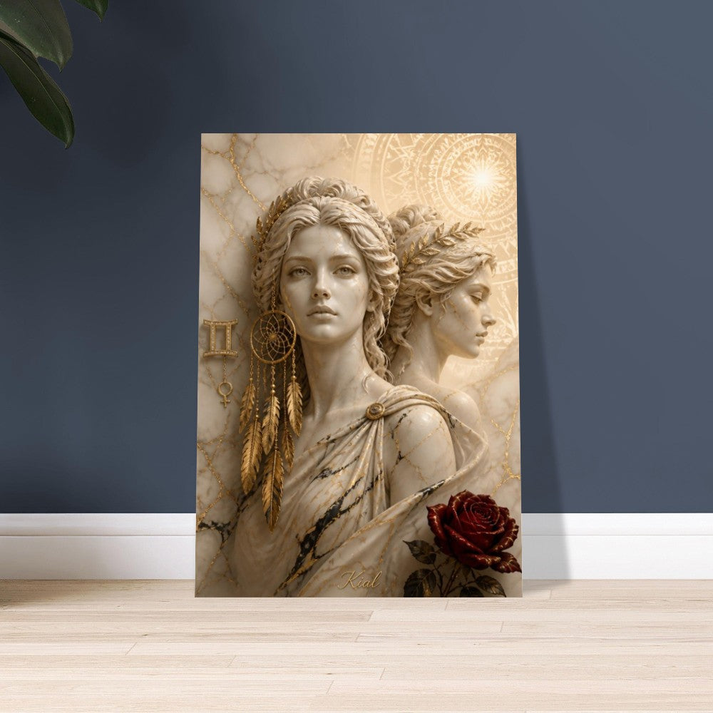 Gemini Zodiac Twins Poster, Gold Wall Art, Astrology Canvas, Twins Portrait, Zodiac Gift for Her, Danish Art Studio