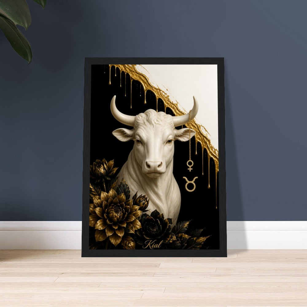 Taurus Zodiac Bull Poster, Gold Wall Art, Astrology Canvas, Bull Portrait, Zodiac Gift for Her, Danish Art Studio