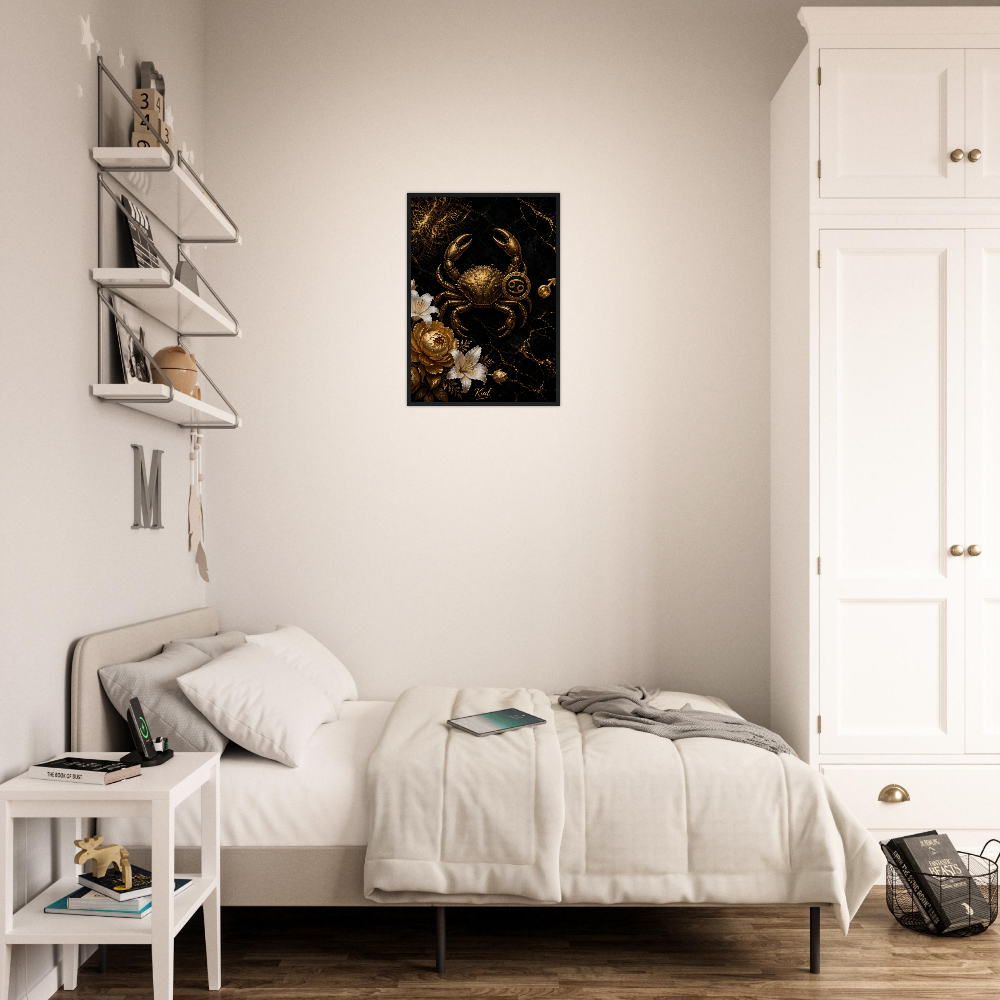 Cancer Zodiac Crab Poster, Gold Wall Art, Astrology Canvas, Crab Portrait, Zodiac Gift for Him, Danish Art Studio