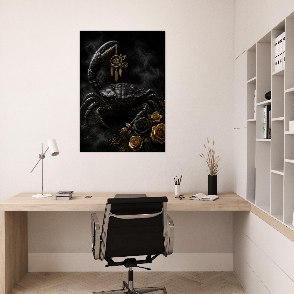 Cancer Zodiac Crab Poster, Gold Wall Art, Astrology Canvas, Crab Portrait, Zodiac Gift for Him, Danish Art Studio