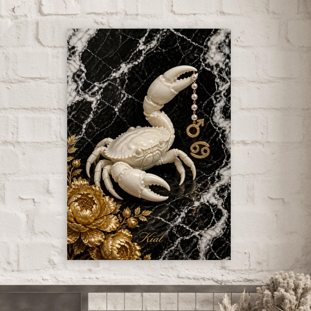 Cancer Zodiac Crab Poster, Gold Wall Art, Astrology Canvas, Crab Portrait, Zodiac Gift for Him, Danish Art Studio