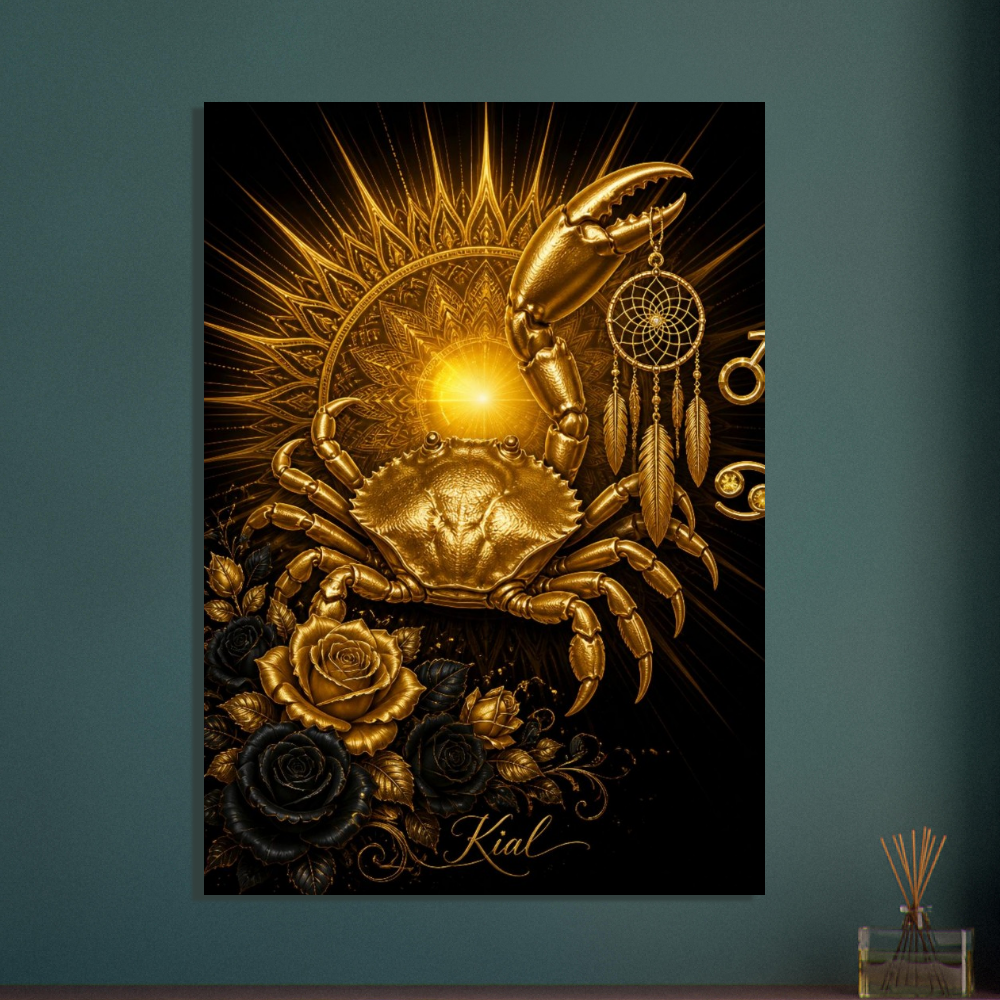 Cancer Zodiac Crab Poster, Gold Wall Art, Astrology Canvas, Crab Portrait, Zodiac Gift for Him, Danish Art Studio