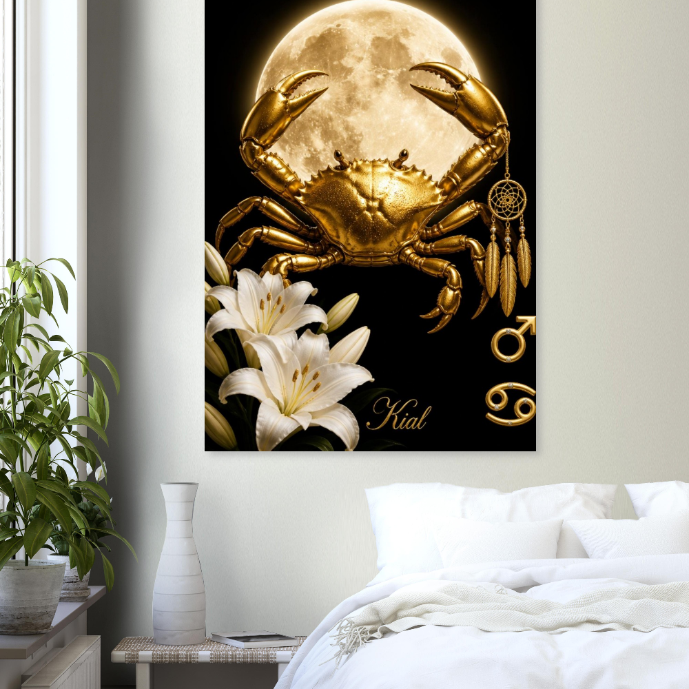 Cancer Zodiac Crab Poster, Gold Wall Art, Astrology Canvas, Crab Portrait, Zodiac Gift for Him, Danish Art Studio