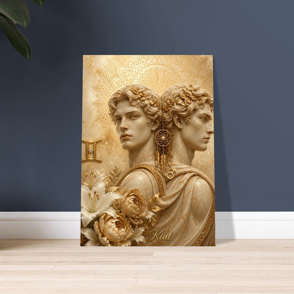 Gemini Zodiac Twins Poster, Gold Wall Art, Astrology Canvas, Twins Portrait, Zodiac Gift for Him, Danish Art Studio