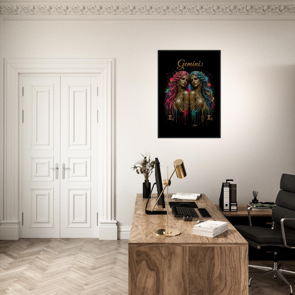 Gemini Neon Zodiac Twins Plakat, Farverig Vægkunst, Kunstnerisk Astrologi Lærred, Zodiak Gave til Hende, Dansk Kunst Studio