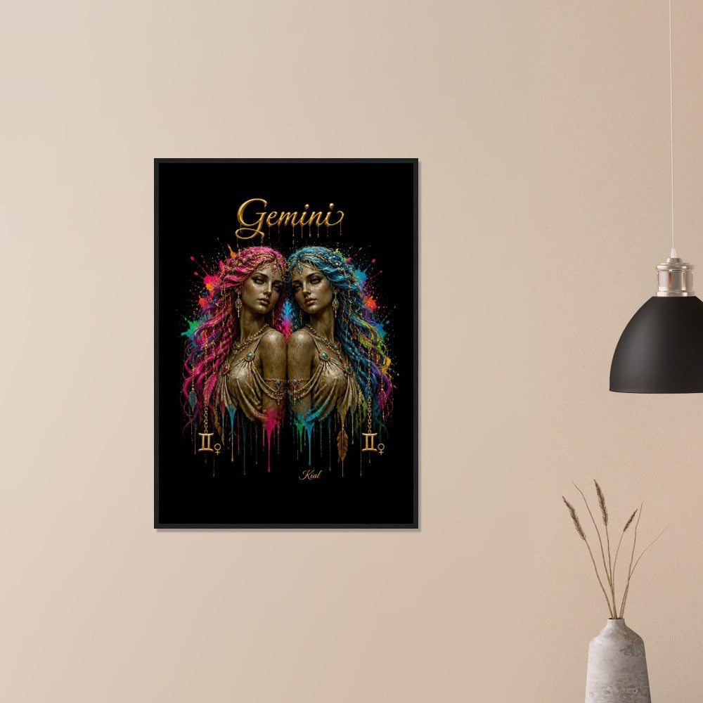Gemini Neon Zodiac Twins Poster, Colorful Wall Art, Artistic Astrology Canvas, Zodiac Gift for Her, Danish Art Studio