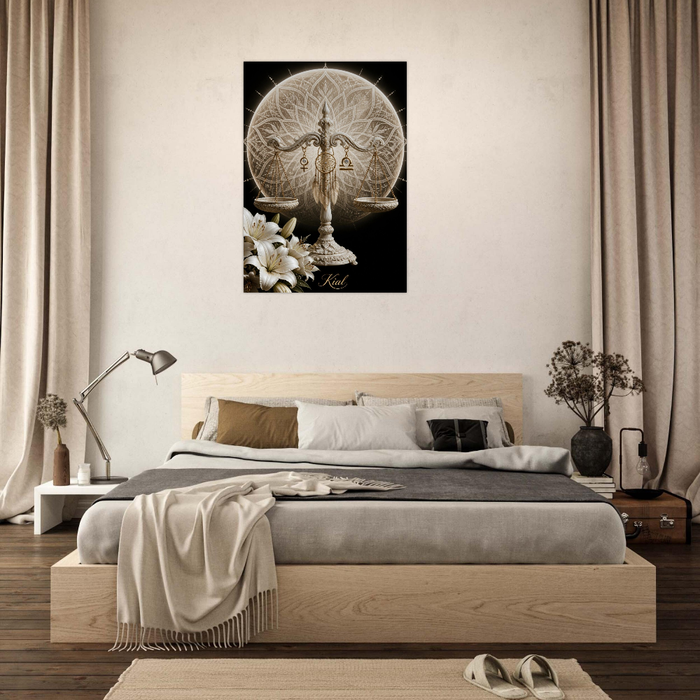 Libra Zodiac Scales Poster, Gold Wall Art, Astrology Canvas, Scales Portrait, Zodiac Gift for Her, Danish Art Studio