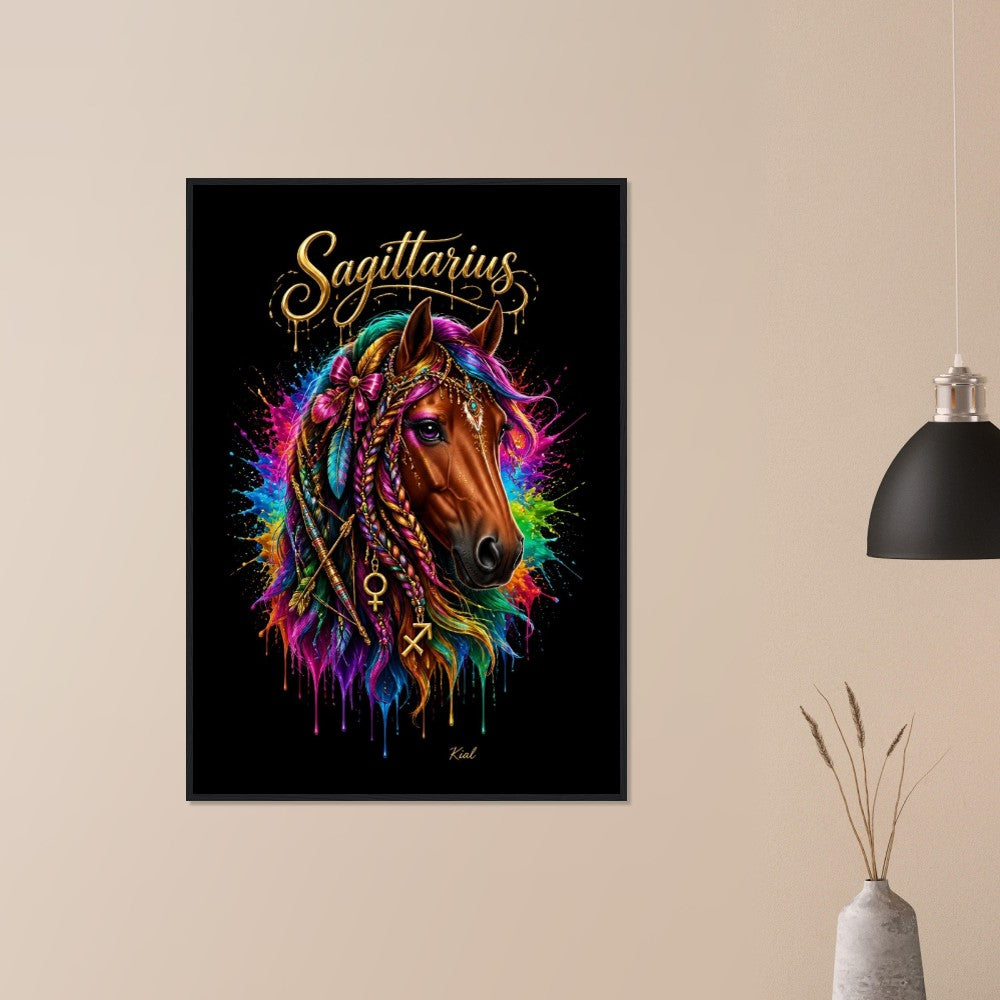 Sagittarius Neon Zodiac Horse Poster, Colorful Wall Art, Zodiac Gift for Her, Danish Art Studio
