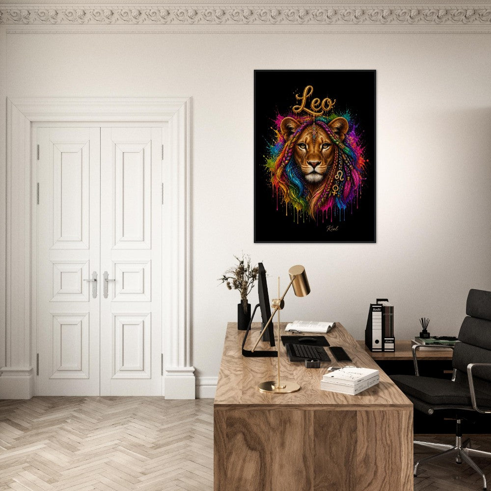 Leo Neon Zodiac Lion Poster, Colorful Wall Art, Artistic Astrology Canvas, Zodiac Gift for Her, Danish Art Studio