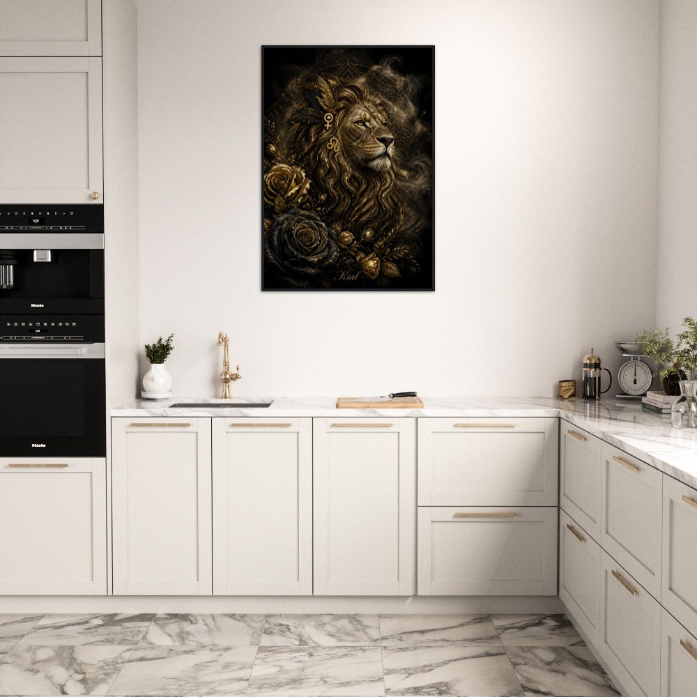 Leo Zodiac Lion Poster, Gold Wall Art, Astrology Canvas, Lion Portrait, Zodiac Gift for Her, Danish Art Studio