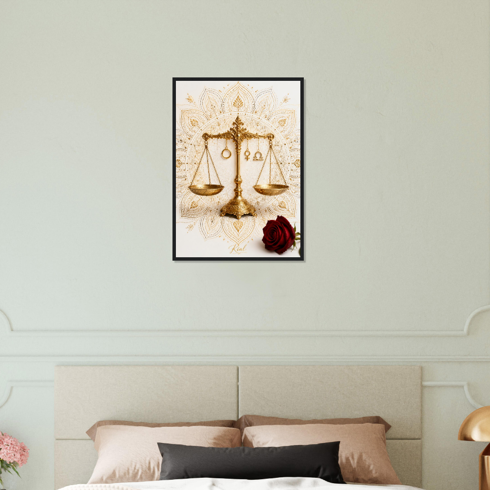 Libra Zodiac Scales Poster, Gold Wall Art, Astrology Canvas, Scales Portrait, Zodiac Gift for Her, Danish Art Studio