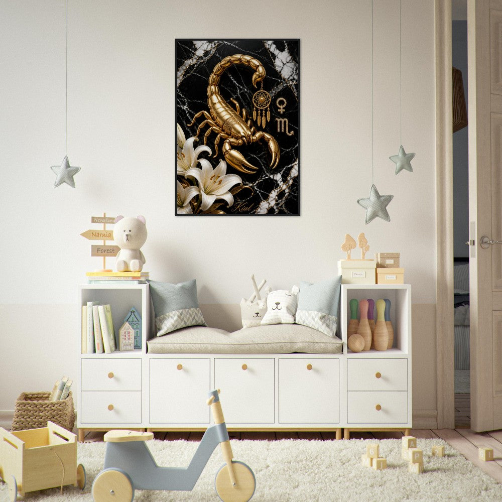 Scorpio Zodiac Scorpion Poster, Gold Wall Art, Zodiac Gift for Her, Danish Art Studio