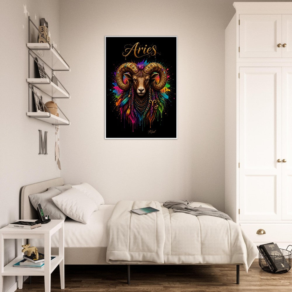 Widder Neon Tierkreis Poster, Bunte Wandkunst, Künstlerische Astrologie Leinwand, Tierkreis Geschenk für Ihn, Danish Art Studio