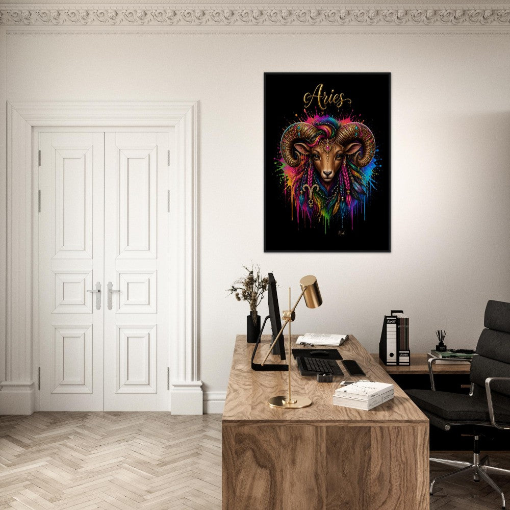 Aries Neon Zodiac Ram Poster, Colorful Wall Art, Artistic Astrology Canvas, Zodiac Gift for Her, Danish Art Studio