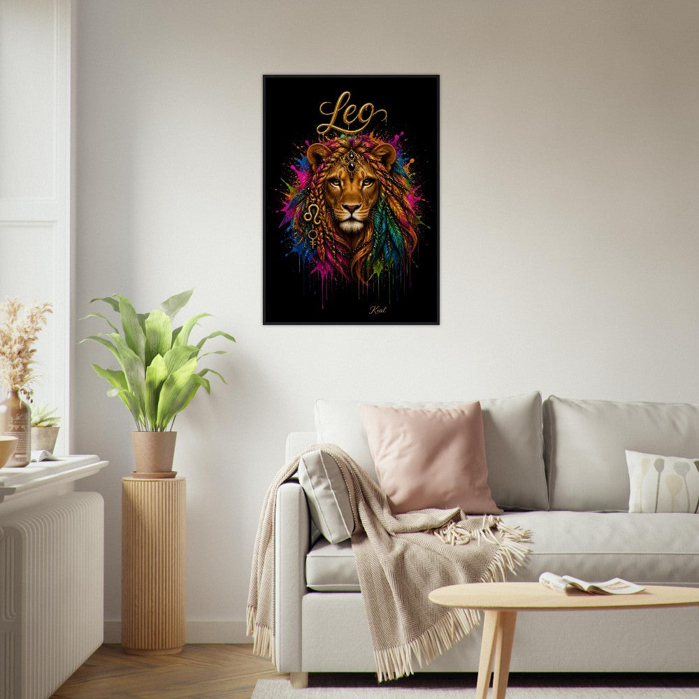 Leo Neon Zodiac Lion Poster, Colorful Wall Art, Artistic Astrology Canvas, Zodiac Gift for Her, Danish Art Studio