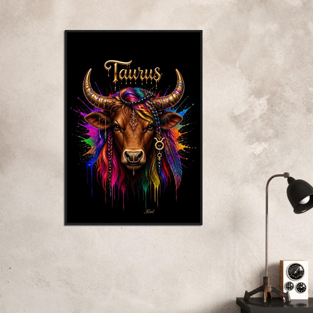 Taurus Neon Zodiac Bull Poster, Colorful Wall Art, Artistic Astrology Canvas, Zodiac Gift for Her, Danish Art Studio