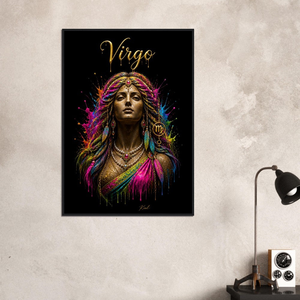 Virgo Neon Zodiac Maiden Poster, Colorful Wall Art, Artistic Astrology Canvas, Zodiac Gift for Her, Danish Art Studio