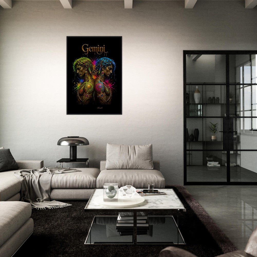 Gemini Neon Zodiac Twins Poster, Colorful Wall Art, Artistic Astrology Canvas, Zodiac Gift for Him, Danish Art Studio