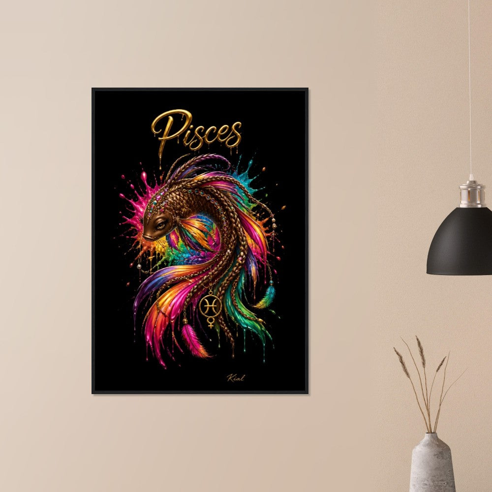 Pisces Neon Zodiac Koi Poster, Colorful Wall Art, Artistic Astrology Canvas, Zodiac Gift for Her, Danish Art Studio