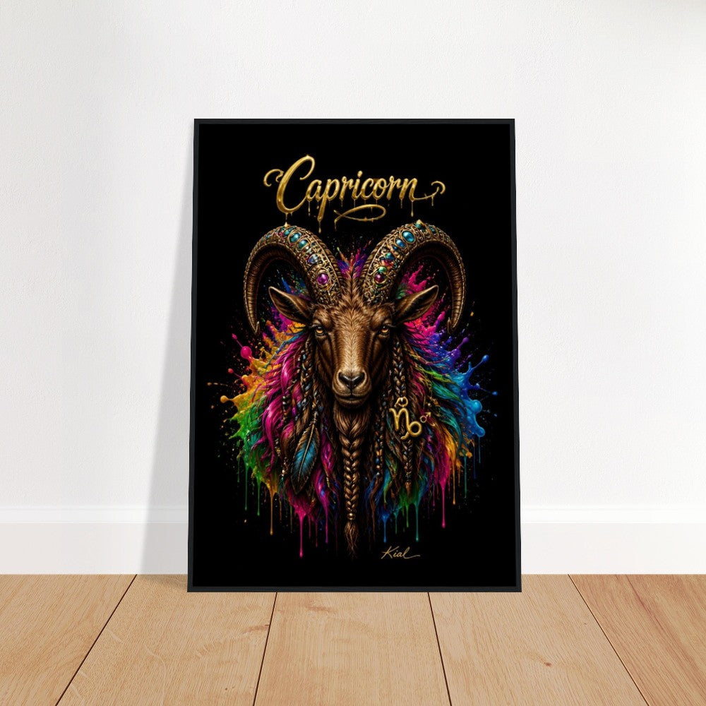 Capricorn Neon Zodiac Goat Poster, Colorful Wall Art, Artistic Astrology Canvas, Zodiac Gift for Him, Danish Art Studio