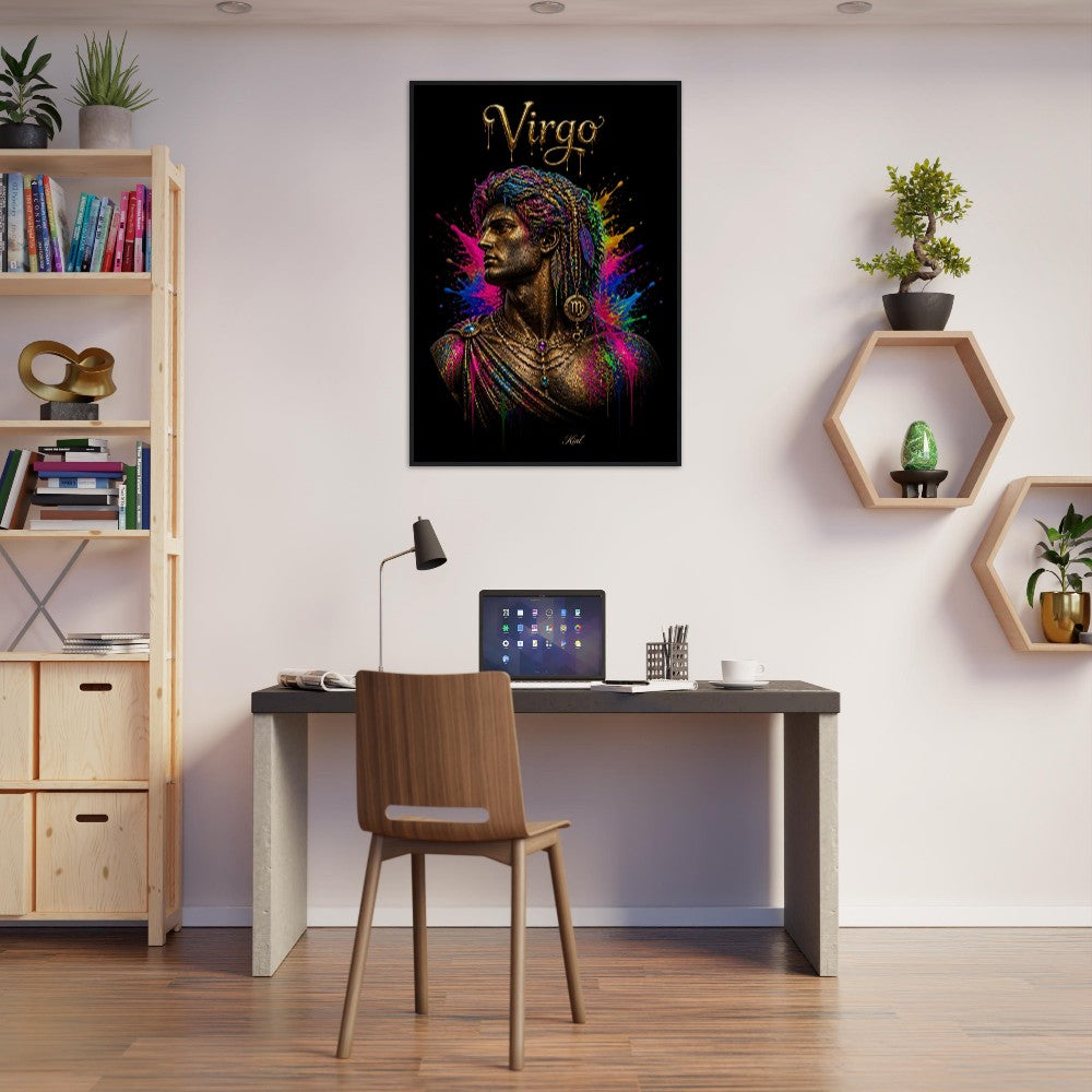 Virgo Neon Zodiac Maiden Poster, Colorful Wall Art, Artistic Astrology Canvas, Zodiac Gift for Him, Danish Art Studio