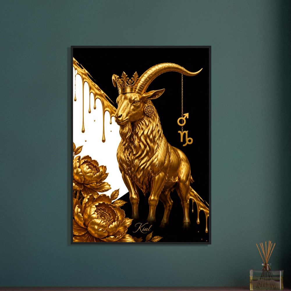 Capricorn Zodiac Goat Poster, Gold Wall Art, Astrology Canvas, Goat Portrait, Zodiac Gift for Him, Danish Art Studio