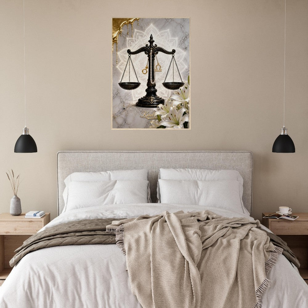 Libra Zodiac Scales Poster, Gold Wall Art, Astrology Canvas, Scales Portrait, Zodiac Gift for Him, Danish Art Studio