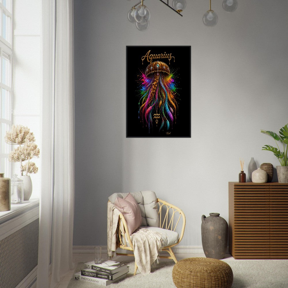 Wassermann Neon Sternzeichen Quallen Poster, Bunte Wandkunst, Sternzeichen Geschenk für Sie, Dänisches Kunststudio