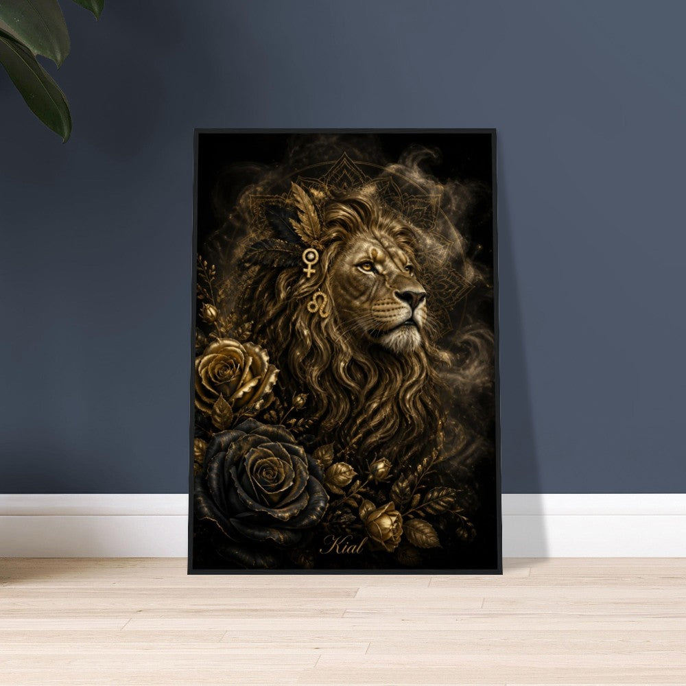 Leo Zodiac Lion Poster, Gold Wall Art, Astrology Canvas, Lion Portrait, Zodiac Gift for Her, Danish Art Studio