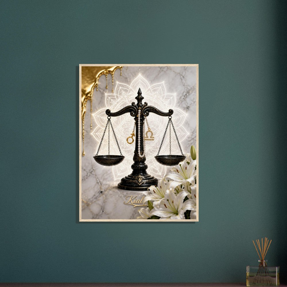 Libra Zodiac Scales Poster, Gold Wall Art, Astrology Canvas, Scales Portrait, Zodiac Gift for Him, Danish Art Studio