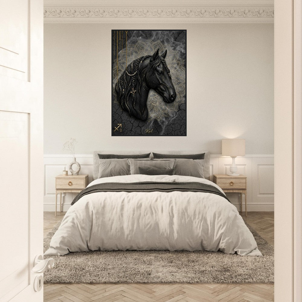 Sagittarius Zodiac Horse Poster, Gold Wall Art, Zodiac Gift for Her, Danish Art Studio