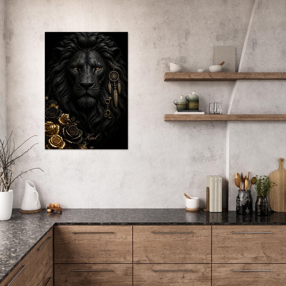 Leo Zodiac Lion Poster, Gold Wall Art, Astrology Canvas, Lion Portrait, Zodiac Gift for Him, Danish Art Studio