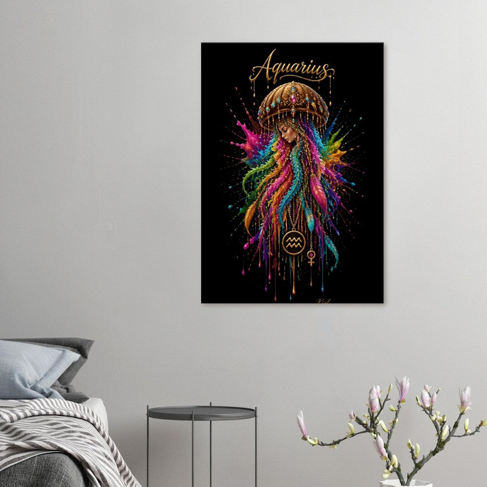 Aquarius Neon Zodiac Medusaplakat, Farverig Vægkunst, Zodiac Gave til Hende, Danish Art Studio