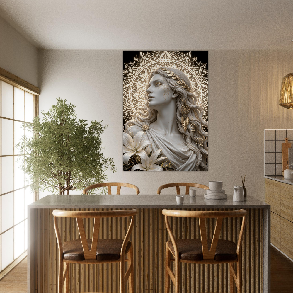 Virgo Zodiac Maiden Poster, Gold Wall Art, Astrology Canvas, Maiden Portrait, Zodiac Gift for Her, Danish Art Studio
