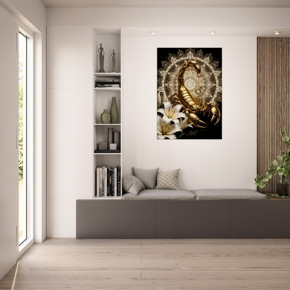 Scorpio Zodiac Scorpion Poster, Gold Wall Art, Zodiac Gift for Him, Danish Art Studio