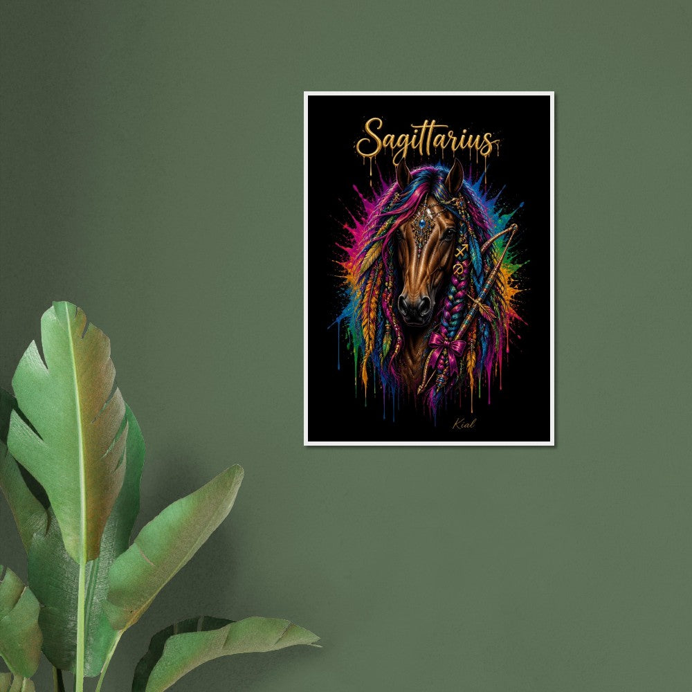 Sagittarius Neon Zodiac Horse Poster, Colorful Wall Art, Zodiac Gift for Him, Danish Art Studio