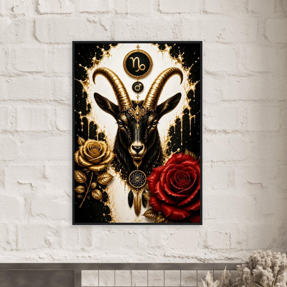 Capricorn Zodiac Goat Poster, Gold Wall Art, Astrology Canvas, Goat Portrait, Zodiac Gift for Him, Danish Art Studio