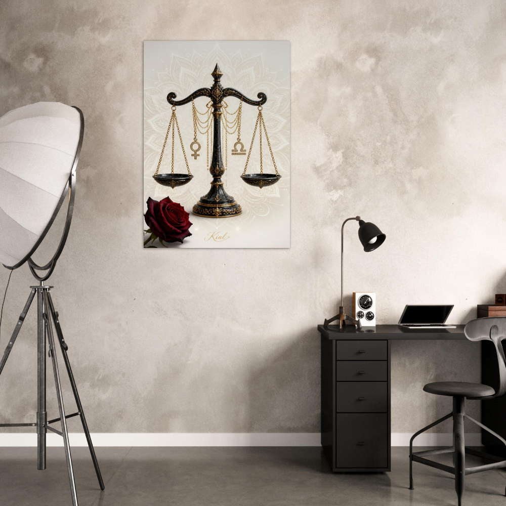 Libra Zodiac Scales Poster, Gold Wall Art, Astrology Canvas, Scales Portrait, Zodiac Gift for Her, Danish Art Studio