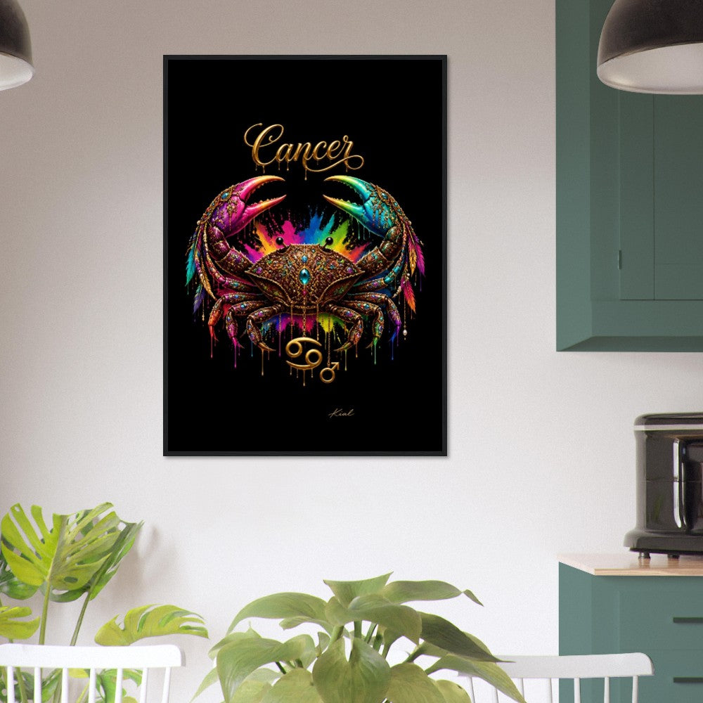Krebs Neon Tierkreis Krabbe Poster, Bunte Wandkunst, Künstlerische Astrologie Leinwand, Tierkreis Geschenk für Ihn, Danish Art Studio