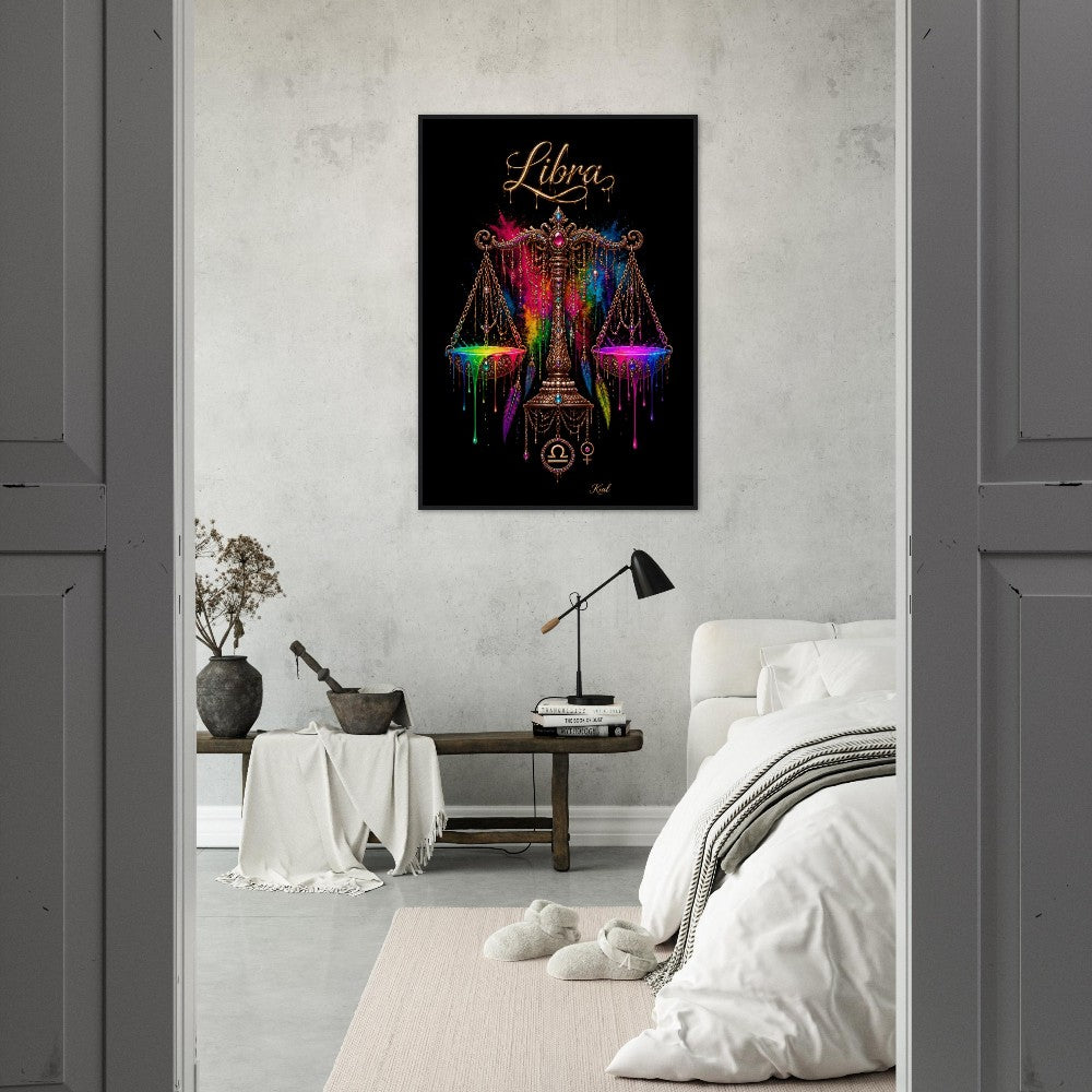 Libra Neon Zodiac Scales Poster, Colorful Wall Art, Artistic Astrology Canvas, Zodiac Gift for Her, Danish Art Studio