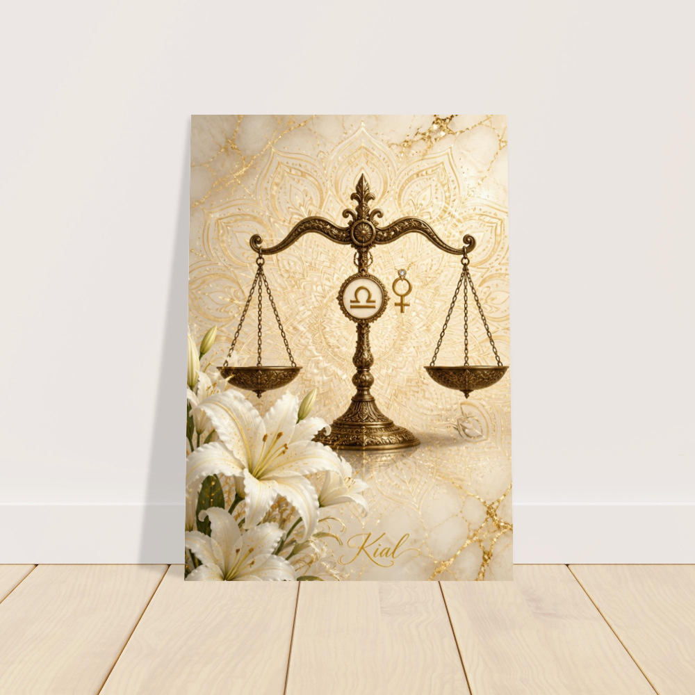 Libra Zodiac Scales Poster, Gold Wall Art, Astrology Canvas, Scales Portrait, Zodiac Gift for Her, Danish Art Studio